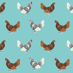 sebright chicken fabric - gold laced sebright, silver laced sebright, chicken fabric, birds fabric, farm bird fabric, chicken breed fabric - blue