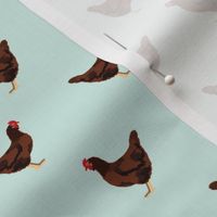 rhode island red chicken fabric - chicken fabric, chicken breeds, chicken breed fabric, farm bird fabric, farm fabric -  light mint