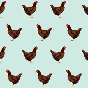 rhode island red chicken fabric - chicken fabric, chicken breeds, chicken breed fabric, farm bird fabric, farm fabric -  light mint