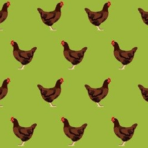 rhode island red chicken fabric - chicken fabric, chicken breeds, chicken breed fabric, farm bird fabric, farm fabric -  lime green