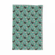 rhode island red chicken floral fabric - chicken fabric, floral fabric, chicken breed fabric, florals fabric, chickens fabric -  teal