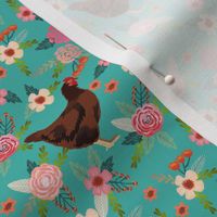 rhode island red chicken floral fabric - chicken fabric, floral fabric, chicken breed fabric, florals fabric, chickens fabric -  teal