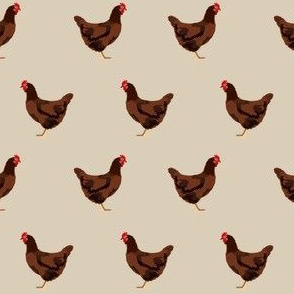 rhode island red chicken fabric - chicken fabric, chicken breeds, chicken breed fabric, farm bird fabric, farm fabric - khaki