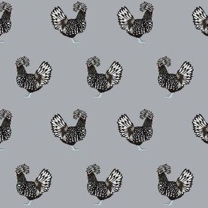 polish chicken fabric - polish chicken, chicken fabric, chicken breeds fabric, black and white chicken - farm fabric - grey