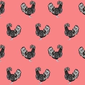 polish chicken fabric - polish chicken, chicken fabric, chicken breeds fabric, black and white chicken - farm fabric - salmon