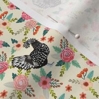 polish chicken floral fabric - polish chicken, chicken breed fabric, farm fabric, bird fabric, bird florals - cream