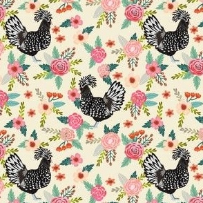 polish chicken floral fabric - polish chicken, chicken breed fabric, farm fabric, bird fabric, bird florals - cream