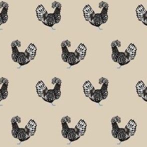 polish chicken fabric - polish chicken, chicken fabric, chicken breeds fabric, black and white chicken - farm fabric - khaki