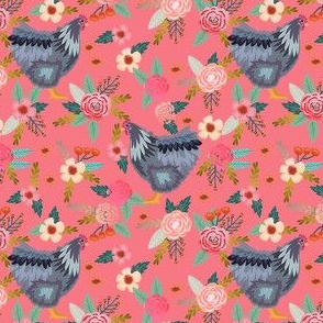 orpington chicken floral fabric - chicken fabric, floral fabric, chicken breed fabric, spring fabric, farm fabric - salmon