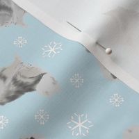 Tiny Keeshond - winter snowflakes