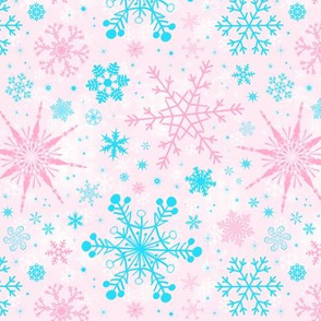 Winter Pink Blue  Snowflakes