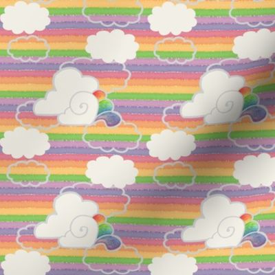Rainbow Watercolor stripes and rainbow clouds