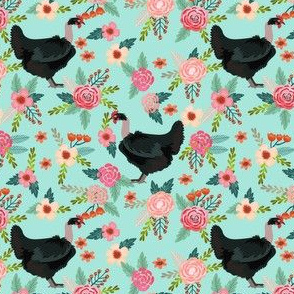 naked neck floral chicken fabric, chicken breed fabric, chickens fabric, floral fabric, florals fabric - blue