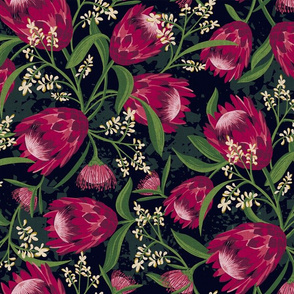 Sugarbush - Protea Floral Black Medium Scale