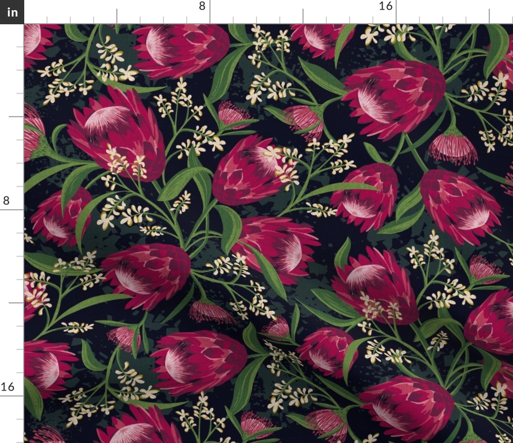 Sugarbush - Protea Floral Black Medium Scale