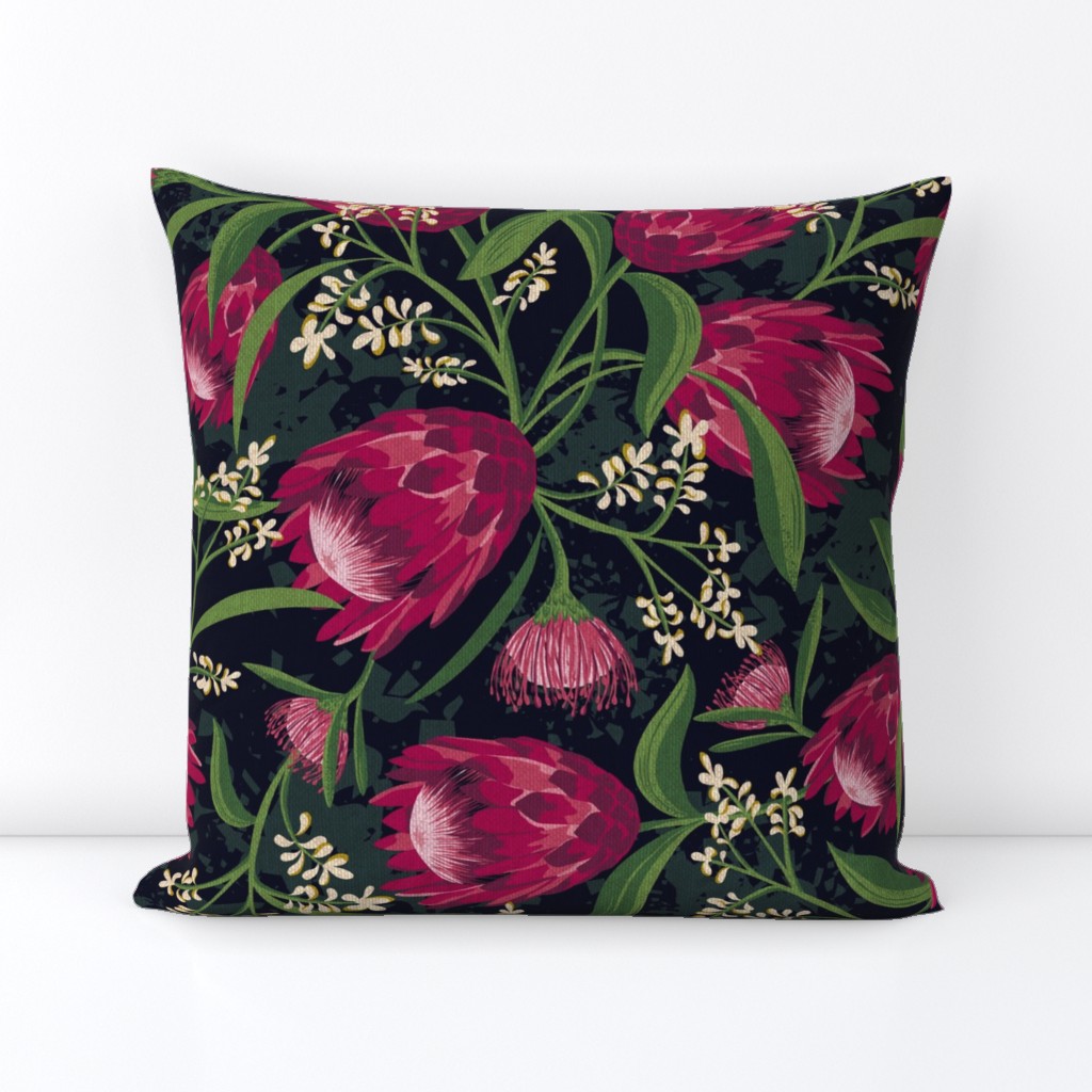 Sugarbush - Protea Floral Black Large Scale