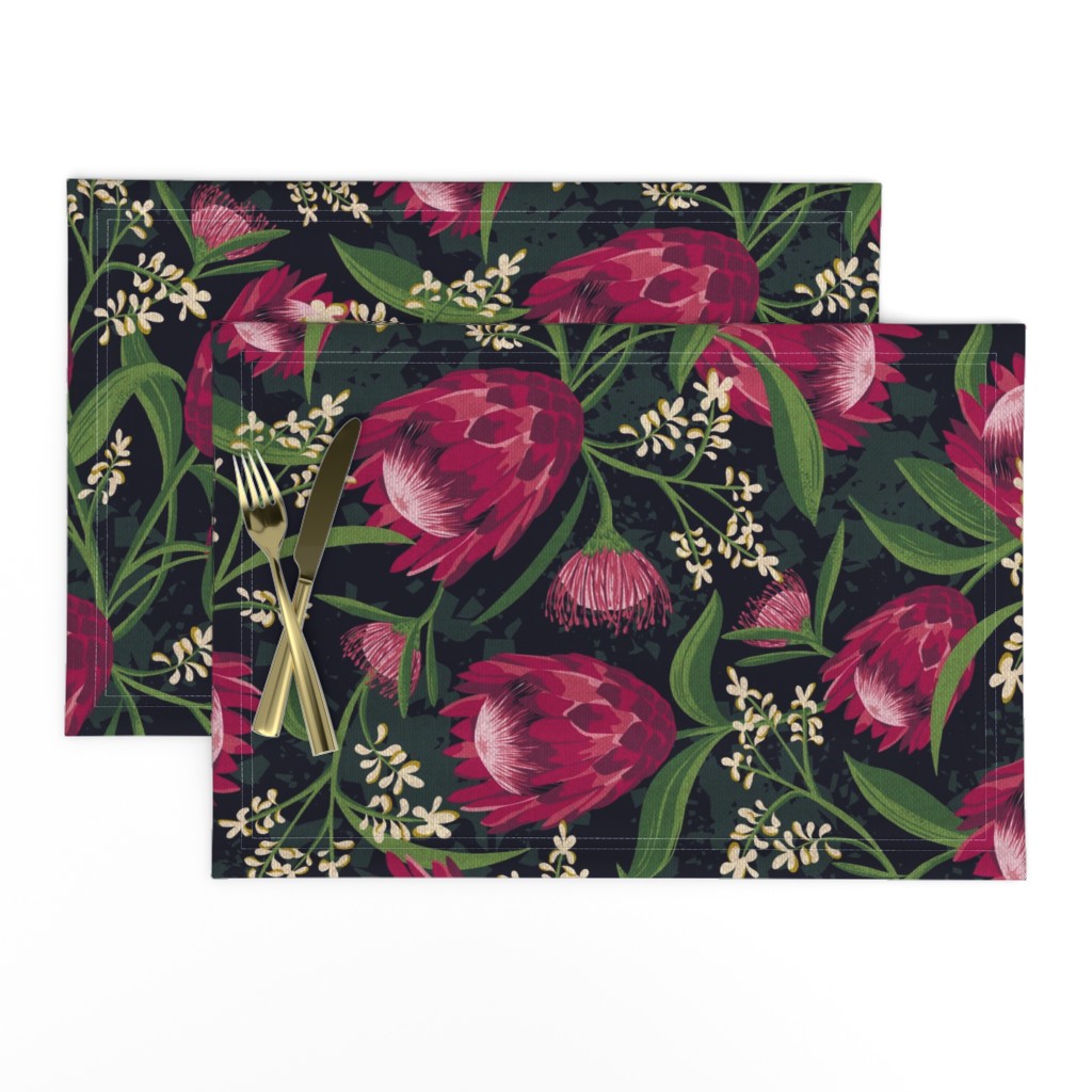 Sugarbush - Protea Floral Black Large Scale