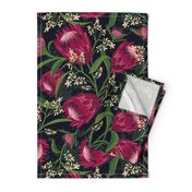 Sugarbush - Protea Floral Black Large Scale