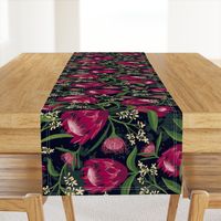 Sugarbush - Protea Floral Black Large Scale