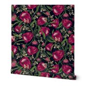 Sugarbush - Protea Floral Black Large Scale