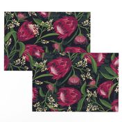 Sugarbush - Protea Floral Black Large Scale