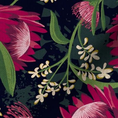 Sugarbush - Protea Floral Black Large Scale
