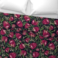 Sugarbush - Protea Floral Black Large Scale