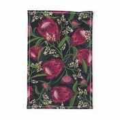 Sugarbush - Protea Floral Black Large Scale