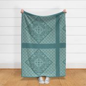 Peacock Feather & Butterfly Hawaiian Quilt-4 minagreen & bluegreens