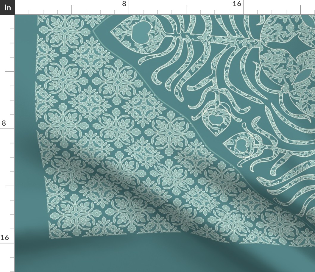 Peacock Feather & Butterfly Hawaiian Quilt-4 minagreen & bluegreens