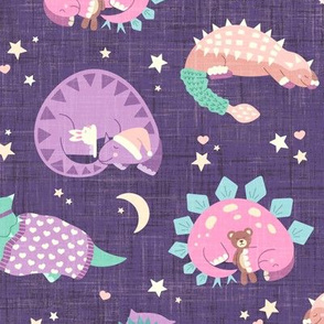 Li'l Sleepy Dinos on Purple (Large Scale)