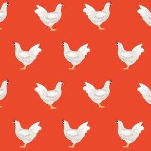 leghorn chicken fabric - chicken fabric, farm fabric, bird fabric, farmhouse fabric, white chicken fabric, chicken breed fabric - orangey-red