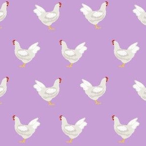 leghorn chicken fabric - chicken fabric, farm fabric, bird fabric, farmhouse fabric, white chicken fabric, chicken breed fabric - purple