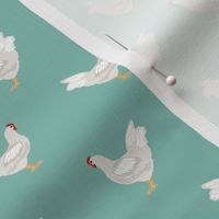 leghorn chicken fabric - chicken fabric, farm fabric, bird fabric, farmhouse fabric, white chicken fabric, chicken breed fabric -green