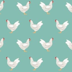 leghorn chicken fabric - chicken fabric, farm fabric, bird fabric, farmhouse fabric, white chicken fabric, chicken breed fabric -green