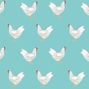 leghorn chicken fabric - chicken fabric, farm fabric, bird fabric, farmhouse fabric, white chicken fabric, chicken breed fabric - blue