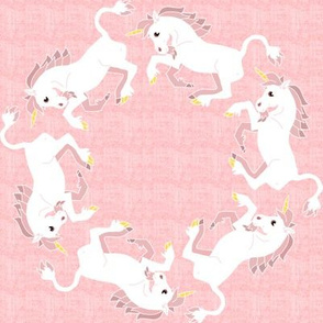 Pink Unicorns Circling on Linen Look Background