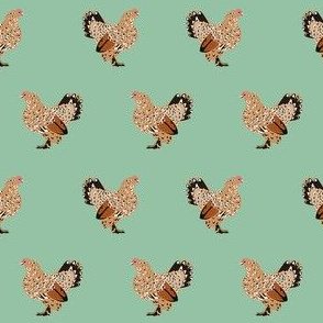 belgian d'uccle chicken fabric -  chickens fabric, chicken breeds fabric, farm house, farmhouse fabric -  green