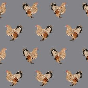 belgian d'uccle chicken fabric -  chickens fabric, chicken breeds fabric, farm house, farmhouse fabric -  grey