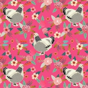 brahma chicken floral fabric - chicken fabric, chicken breed fabric, farmhouse fabric -  pink