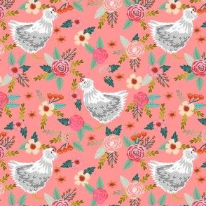 araucana chicken fabric, floral chicken fabric - chicken breeds fabric, birds fabric, chicken design, farmhouse fabric - salmon