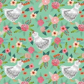 araucana chicken fabric, floral chicken fabric - chicken breeds fabric, birds fabric, chicken design, farmhouse fabric -  mint