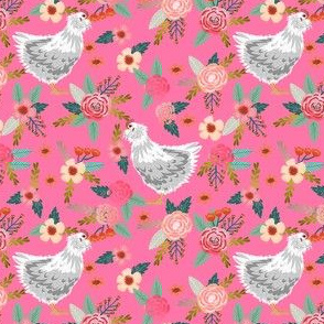 araucana chicken fabric, floral chicken fabric - chicken breeds fabric, birds fabric, chicken design, farmhouse fabric -  pink