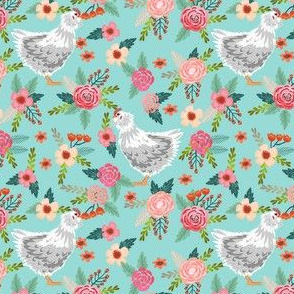 araucana chicken fabric, floral chicken fabric - chicken breeds fabric, birds fabric, chicken design, farmhouse fabric - blue