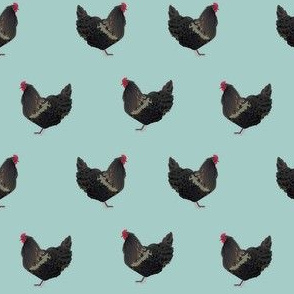 australorp chicken fabric - chicken fabric, chicken breed fabric, farmhouse fabric, bird fabric -  blue