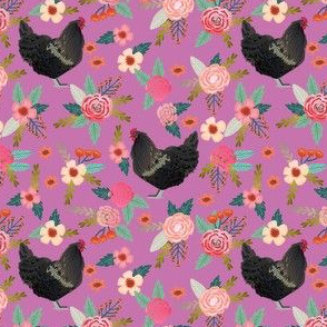 australorp chicken fabric - floral chicken fabric, chicken fabric, chicken breed fabric, farmhouse fabric, bird fabric - purple