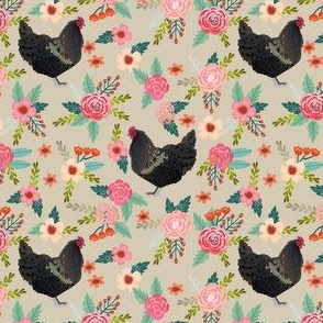australorp chicken fabric - floral chicken fabric, chicken fabric, chicken breed fabric, farmhouse fabric, bird fabric - tan