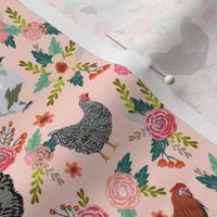chicken breeds floral fabric - floral fabric, chicken fabric, chickens fabric, floral fabric, bird fabric, birds fabric - pink