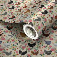 chicken breeds floral fabric - floral fabric, chicken fabric, chickens fabric, floral fabric, bird fabric, birds fabric - cream