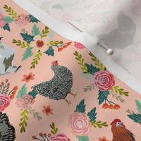 chicken breeds floral fabric - floral fabric, chicken fabric, chickens fabric, floral fabric, bird fabric, birds fabric - peach